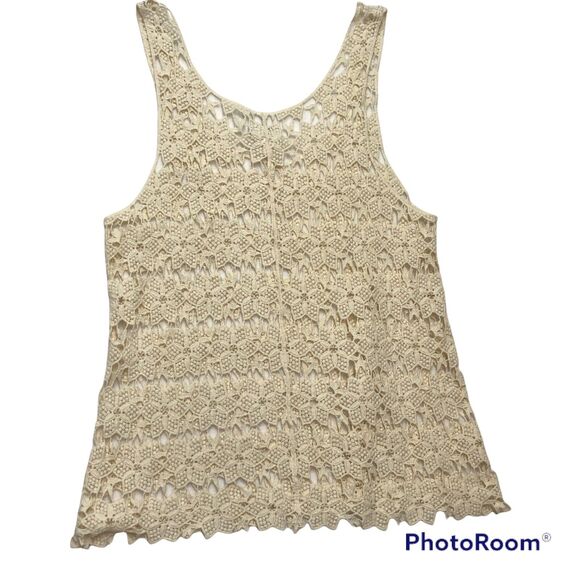 Charming Charlie Beige Sheer Lace Embroidered Tank Top Size Small Boho Feminine - Picture 9 of 9